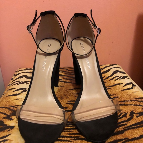 Clear Transparent and Black faux suede high heels - sz 8 - Picture 2 of 3